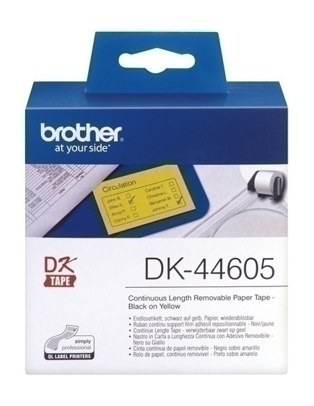 ETIQUETAS BROTHER CONTINUA PAPEL AMARILLO REMOVIBLE 62 mm ROLLO 3048 m DK44605