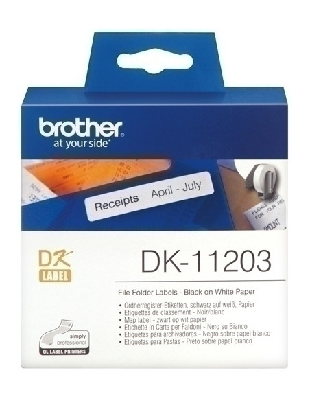 ETIQUETAS BROTHER PRECORTADA PAPEL BLANCO 17x87 mm ROLLO 300 uds PARA CARPETAS DK11203
