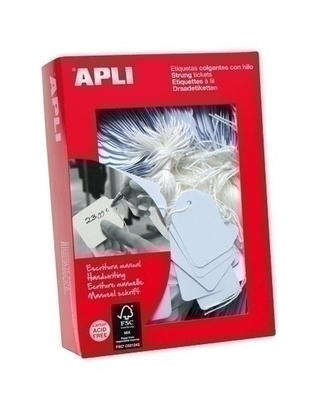 ETIQUETAS MANUALES COLGANTES con HILO APLI 13x34 mm CAJA 1000 uds 00386