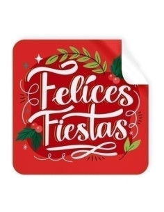 ETIQUETAS REGALO ADH ROLLO  250 uds CUADRADAS 40x40 NAVIDAD  FELICES FIESTAS ROJA