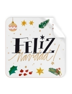 ETIQUETAS REGALO ADH ROLLO  250 uds CUADRADAS 40x40 NAVIDAD  FELIZ NAVIDAD BLANCA