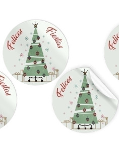 ETIQUETAS REGALO ADH ROLLO  250 uds REDONDAS Ø 40 NAVIDAD  FELICES FIESTAS ARBOL