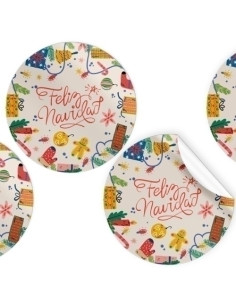 ETIQUETAS REGALO ADH ROLLO  250 uds REDONDAS Ø 40 NAVIDAD  FELIZ NAVIDAD DETALLES