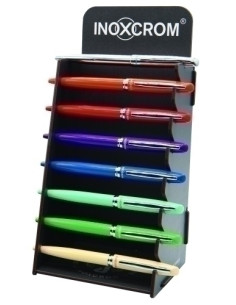 EXPOSITOR INOXCROM PRIME METALICO LACADO SURTIDO DE 18 9x BOLIGRAFO 3x ROLLER 6x PLUMA