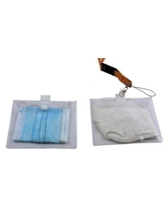 FUNDA PORTA MASCARILLA IBERPLAS CON VELCRO LANYARD Y MOSQUETON METALICO EXPOSITOR de 25