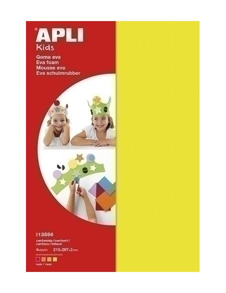 GOMA EVA  APLI HOJA 20x30 cm FLUOR 4 hojas ROSA AMARILLO VERDE Y NARANJA