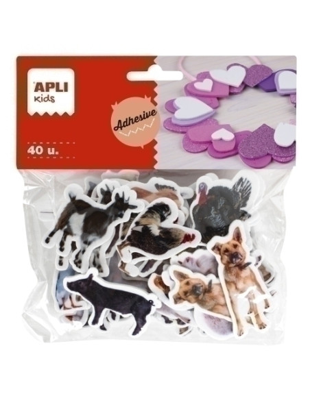 GOMA EVA APLI FORMAS ADHESIVAS ANIMALES GRANJA BOLSA de 40