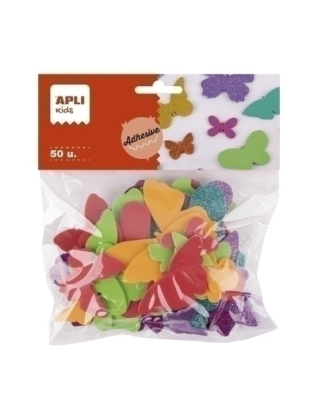 GOMA EVA APLI FORMAS MARIPOSAS BOLSA de 50 6 FORMAS SURTIDAS DE 3-6cm