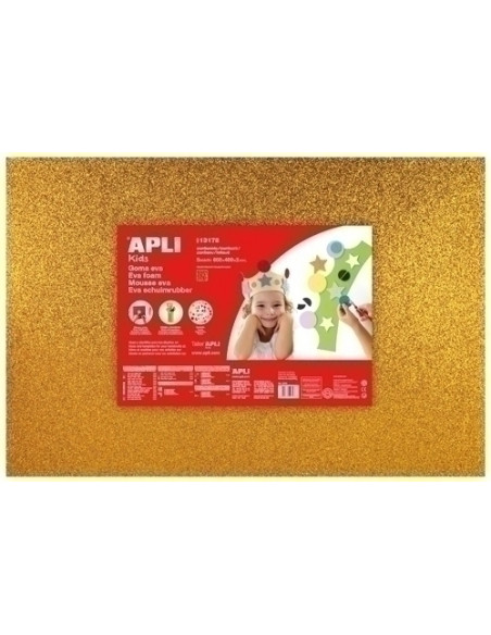 GOMA EVA APLI HOJA 40x60 cm PURPURINA ORO PAQUETE de 3