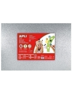 GOMA EVA APLI HOJA 40x60 cm PURPURINA PLATA PAQUETE de 3