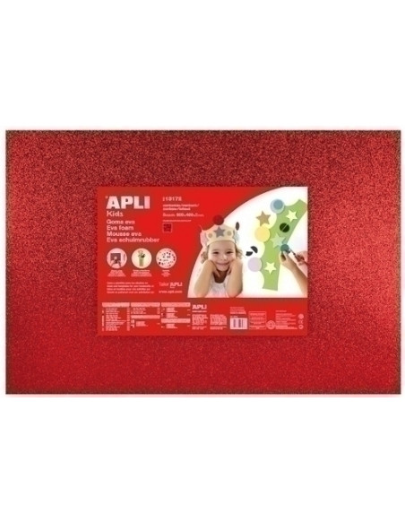 GOMA EVA APLI HOJA 40x60 cm PURPURINA ROJO PAQUETE de 3