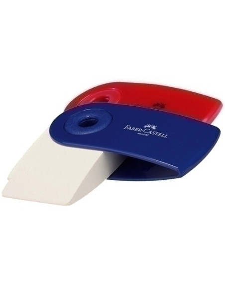 GOMA de BORRAR FABER-CASTELL SLEEVE MINI con FUNDA color AZUL ó ROJA