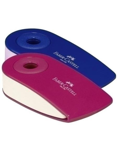 GOMA de BORRAR FABER-CASTELL SLEEVE con FUNDA color AZUL ó ROJA
