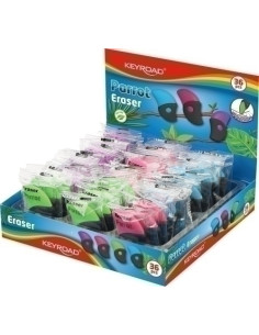 GOMA de BORRAR KEYROAD PARROT SURTIDO EXPOSITOR de 36