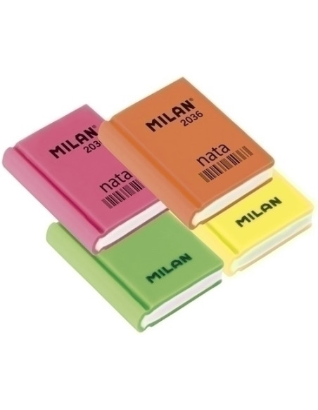 GOMA de BORRAR MILAN 2036 CON FORMA DE LIBRO COLORES SURTIDOS   ud
