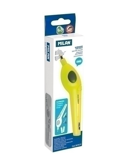 GOMA de BORRAR MILAN ELECTRICO AMARILLO KIT PILAS  GOMAS DE RECAMBIO