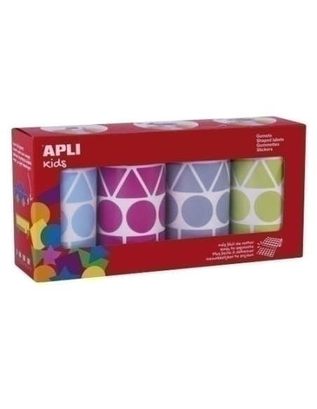 GOMETS APLI  ROLLO 59h FIGURAS GEOMETRICAS SURTIDAS 27 mm PACK 4 rollos AZ-FUC-GRIS-VD 5428 uds 19190