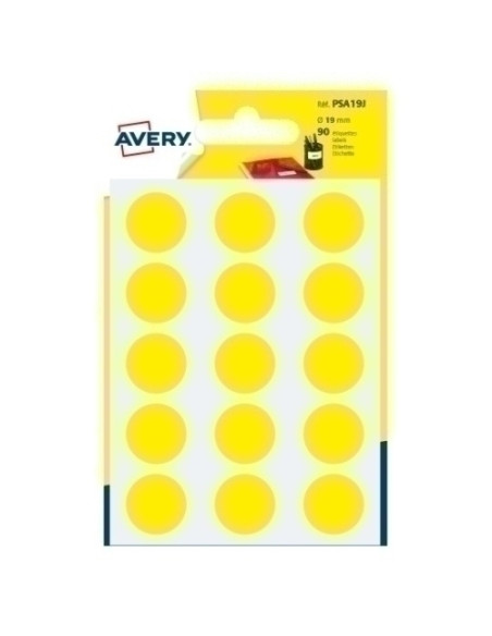 GOMETS AVERY  BOLSA 6h REDONDOS Ø 19 mm col AMARILLAS 90 uds