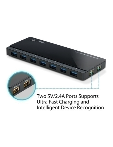 HUB USB TP-LINK UH700 PORTATIL 7 PUERTOS USB 30  PUERTOS DE CARGA NEGRO