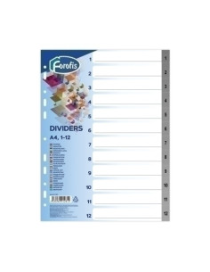 INDICE FOROFIS PP NUMERICO A4 pestañas 1-12 11 taladros GRIS con INDBN