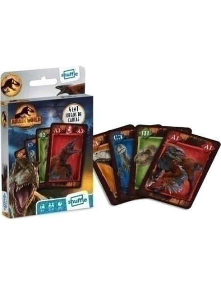 JUEGO CARTAMUNDI SHUFFLE FUN 4 IN 1 JURASSIC WORLD
