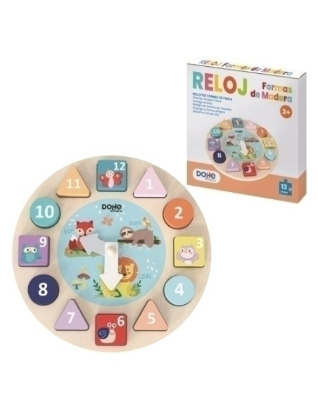 JUEGO DOHE EDUCA RELOJ FORMAS ENSARTABLES de MADERA  3 AÑOS