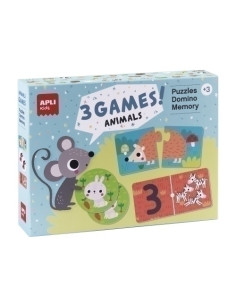 JUEGO EDUCATIVO APLI KIDS PUZLE DOMINO Y MEMORY 3 EN 1 ANIMALES