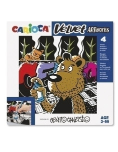 JUEGO EDUCATIVO CARIOCA VELVET ARTWORKS 3 AÑOS TERCIOPELO PARA COLOREAR CENTO GRAFFITI  SET DE 4 LAMINAS