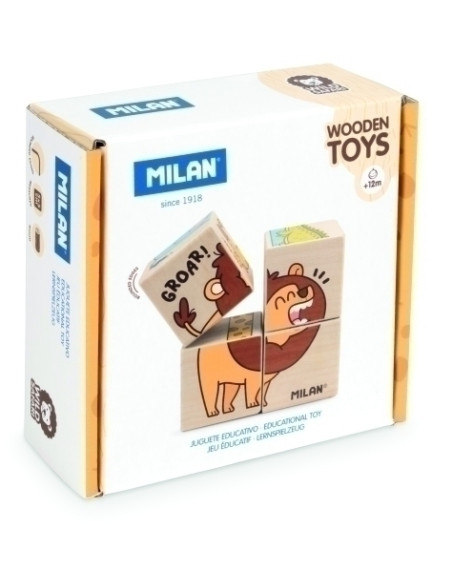 JUEGO EDUCATIVO MILAN DE MADERA ROMPECABEZAS DE CUBOS WILD SAFARI