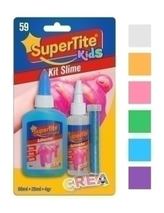 JUEGO SUPERTITE SLIME STARTER PACK KIT COMPLETO 1x PEGAMENTO 60ml 1x LIQUIDO MAGICO 20ml 1xPURPURINA COLOR