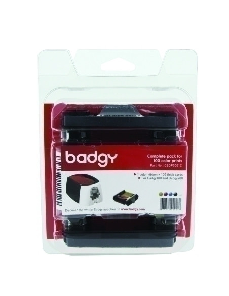 KIT CINTA BADGY COLOR YMCKO PARA 100 IMPRESIONES  100 TARJETAS PVC GRUESAS 076 mm