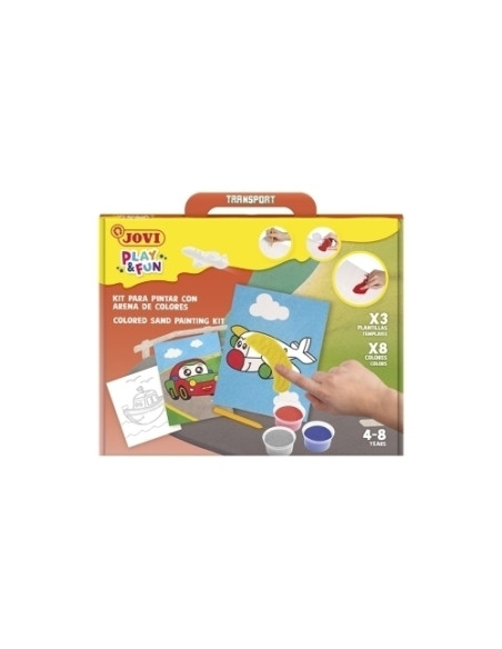 KIT DE MANUALIDADES JOVI PLAY&FUN PINTA CON ARENA DE COLORES VEHICULOS