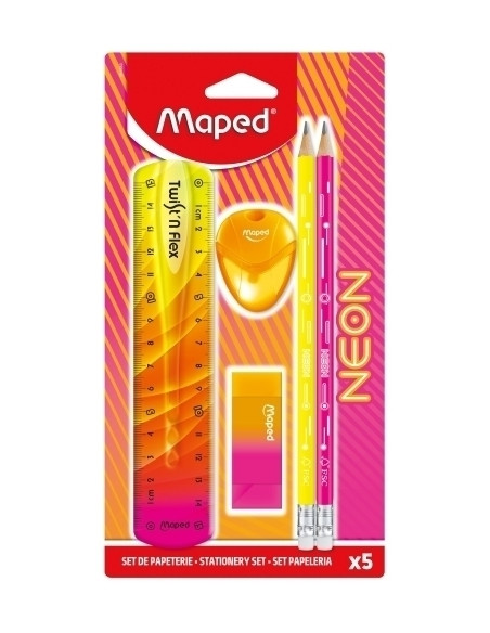 KIT MAPED NEON ESCOLAR 5 PIEZAS