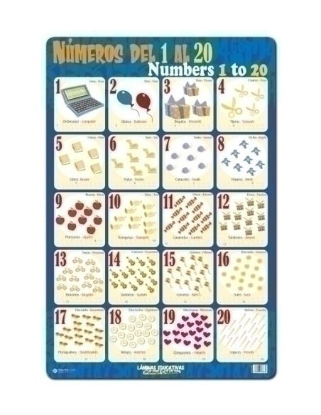 LAMINA ESCOLAR ERIK PVC 40x595 DIDACTICA NUMEROS DEL 1 AL 20