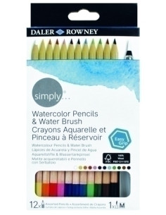 LAPICES ACUARELABLES DALER ROWNEY SIMPLY ESTUCHE DE 12 Incluye pincel rellenable