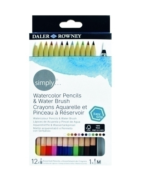 LAPICES ACUARELABLES DALER ROWNEY SIMPLY ESTUCHE DE 12 Incluye pincel rellenable
