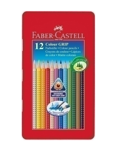 LAPICES ACUARELABLES FABER-CASTELL COLOUR GRIP estuche METAL de 12
