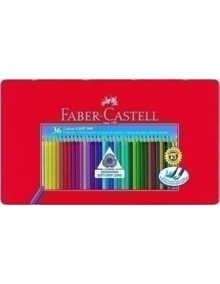 LAPICES ACUARELABLES FABER-CASTELL COLOUR GRIP estuche METAL de 36