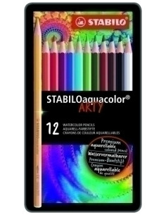LAPICES ACUARELABLES STABILO AQUACOLOR estuche METAL de 12