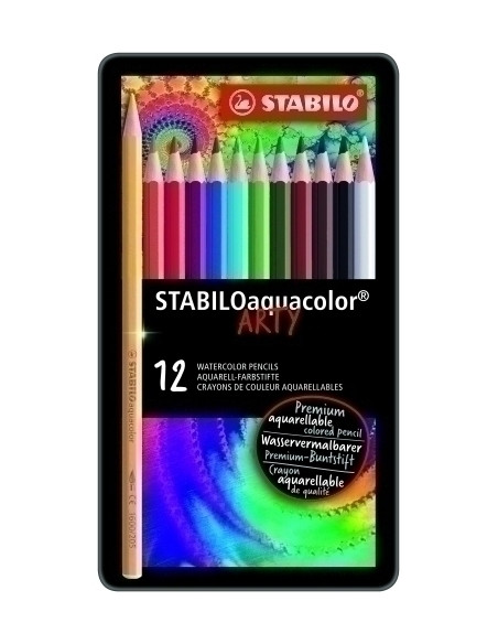 LAPICES ACUARELABLES STABILO AQUACOLOR estuche METAL de 12