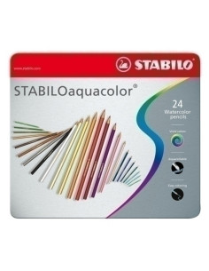LAPICES ACUARELABLES STABILO AQUACOLOR estuche METAL de 24