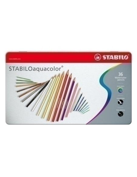 LAPICES ACUARELABLES STABILO AQUACOLOR estuche METAL de 36