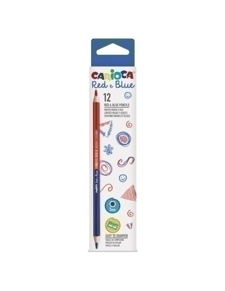 LAPICES CARIOCA BICOLOR HEXAGONAL AZUL Y ROJO CAJA de 12