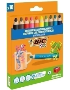 LAPICES de COLORES BIC KIDS MULTISUPERFICIES 3 en 1 ESTUCHE de 10