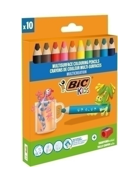LAPICES de COLORES BIC KIDS MULTISUPERFICIES 3 en 1 ESTUCHE de 10