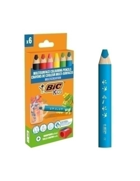 LAPICES de COLORES BIC KIDS MULTISUPERFICIES 3 en 1 ESTUCHE de 6