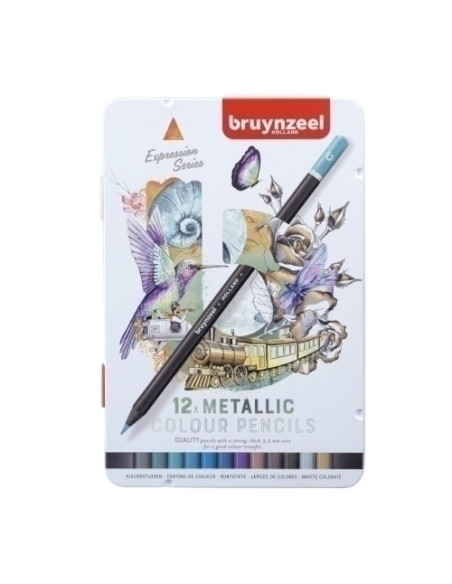 LAPICES de COLORES BRUYNZEEL METALICOS estuche de METAL de 12