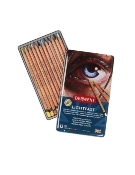 LAPICES de COLORES DERWENT LIGHTFAST CAJA METALICA de 12