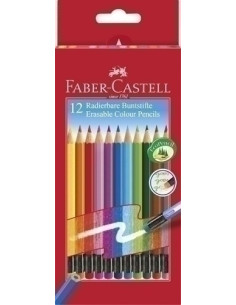 LAPICES de COLORES FABER-CASTELL BORRABLE estuche de 12 con GOMA
