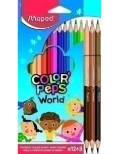 LAPICES de COLORES MAPED COLOR PEPS WORLD estuche de 12 Regalo 3 Duo tonos piel